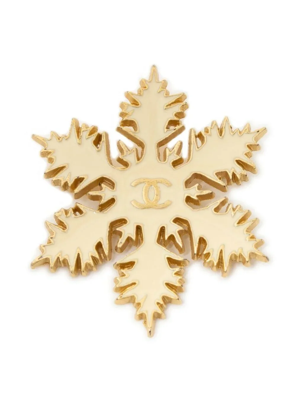 Chanel CC Snowflake Brooch Ivory Gold Plated